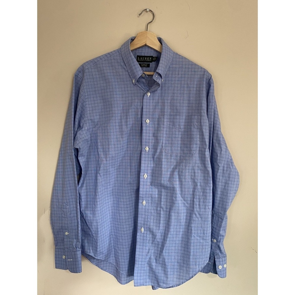 Lauren Ralph Lauren Mens Shirt Size 16 34/35 Blue Plaid Classic Fit Smart Casual - Picture 1 of 5